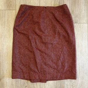 Lena Gabrielle Rust Orange Herringbone Wool Blend Pencil Skirt Size 8 Tweed